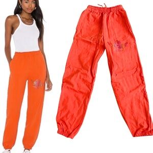 1-800-BOYS-LIE Orange 100% Cotton Sweatpants w/ Rainbow Angel Sequin Bling M